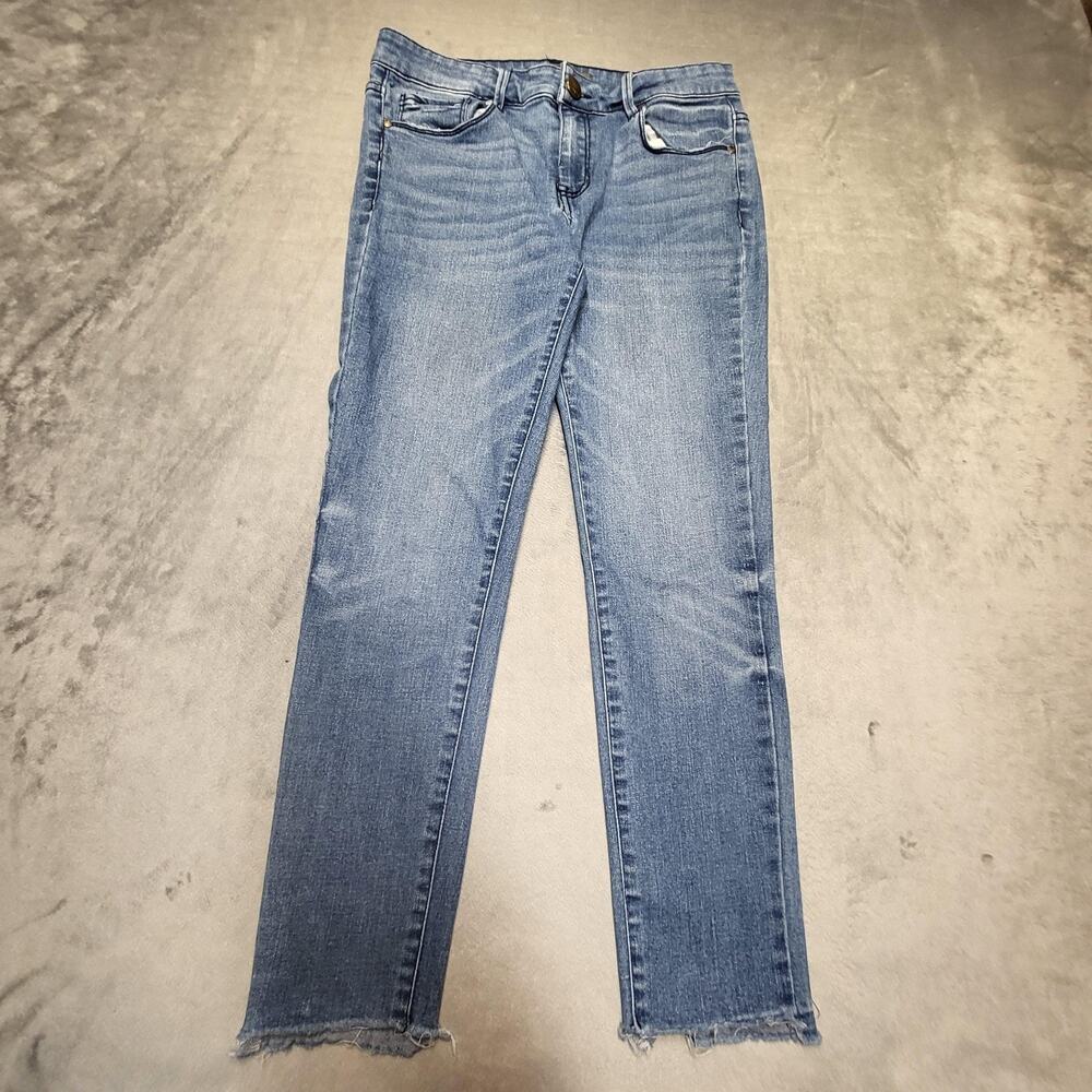 Harper Jeans Womens 28 Blue Light Wash Straight Slim Fringe Stretch Denim